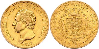 Kgr. Sardinien, Carlo Felice 1821-1831, GOLD - Mince a medaile - Sbírka zlatých mincí a vybraných stříbrných mincí