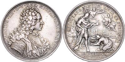 Spanien, Karl III. als König (als röm. Kaiser Karl VI.) 1703-1714 - Monete e medaglie - Collezione di monete d'oro e pezzi d'argento selezionati