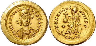 Theodosius II. 402-450, GOLD - Monete e medaglie - Collezione di monete d'oro e pezzi d'argento selezionati