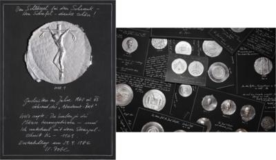 Bleiabschläge auf schwarzem Papier des Künstlers und Medailleurs Helmut ZOBL - Coins, medals and paper money