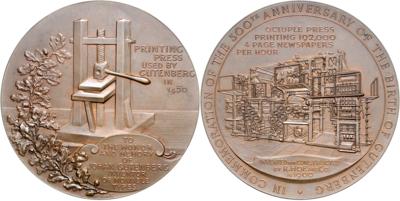 Johannes Gutenberg, 500. Geburtstag - Mince, medaile a bankovky