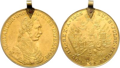 Goldimitation des Franz Josef I. 4 Dukaten mit bulgarischer Kontermarke, GOLD - Coins, medals and paper money