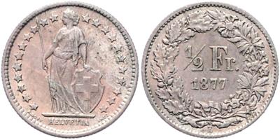 1/2 Franken 1877 B, Bern - Münzen, Medaillen und Papiergeld