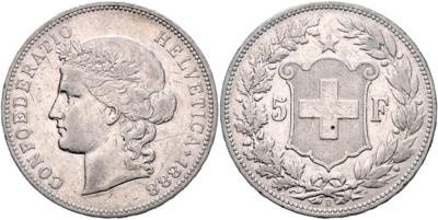 5 Franken 1888 B, Bern - Münzen, Medaillen und Papiergeld