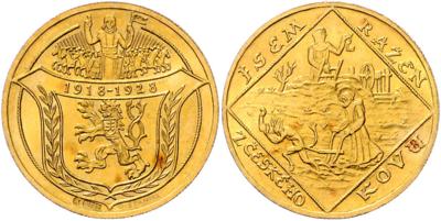 Tschechoslowakei, 10. Jahrestag der Republik 1928 GOLD - Mince a medaile