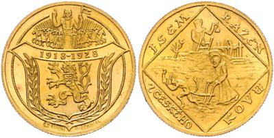 Tschechoslowakei, 10. Jahrestag der Republik 1928 GOLD - Mince a medaile