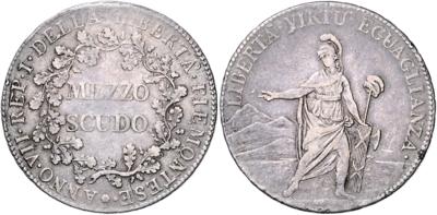 Italien, Piemontesische Republik 1798-1799 - Mince, medaile a papírové peníze