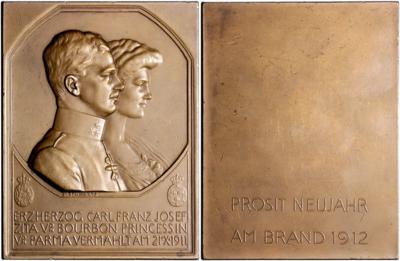 Erzherzog Carl Franz Josef (der spätere Kaiser Karl I.) und Zita von BourbonVermählung 21. XI.1911 - Münzen, Medaillen und Papiergeld
