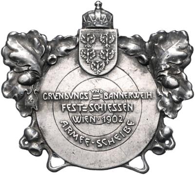 Gründungs- und Bannerweih Festschießen des NÖ Landesverbandes auf dem Schießstand in Wien 1902 - Monete, medaglie e cartamoneta