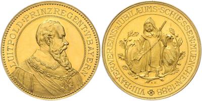 München, VIII. Bayerisches Vereins- und Jubiläumsschießen 1888 GOLD - Mince, medaile a papírové peníze