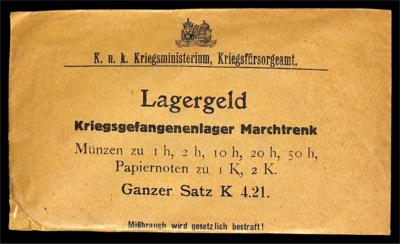 Lagergeld Marchtrenkungeöffneter Originalumschlag des K. u. K. KriegsministeriumsKriegsfürsorgeamt - Münzen und Medaillen