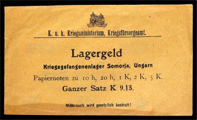 Lagergeld Somorja, Ungarnungeöffneter Originalumschlag des K. u. K. KriegsministeriumsKriegsfürsorgeamt - Mince a medaile