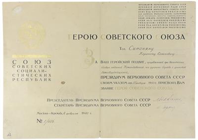 Diplom zum Titel Held der Sowjetunion, - Řády a vyznamenání