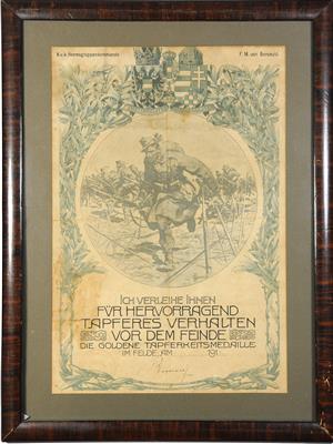 Verleihungsurkunde zur Goldenen Tapferkeitsmedaille 1918 - Orden und Auszeichnungen