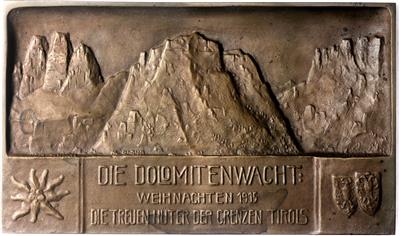 Briefbeschwerer "Die Dolomitenwacht Weihnachten 1915 - Die treuen Hüter der Grenzen Tirols", - Orders and decorations