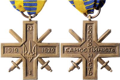 Kreuz auf das 10-jährige Jubiläum der Vereinigung der Ukraine 1919/1929, - Řády a vyznamenání