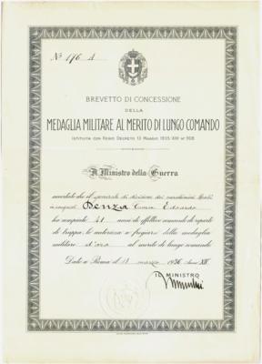 Urkundennachlaß des Carabinieri - Generals Baron Edoardo Denza (1858-1937), - Medaile a vyznamenání