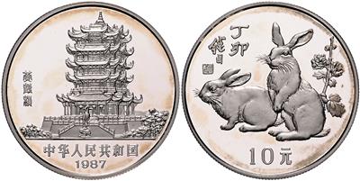 China, Tierkreisserie- Jahr des Hasen 1987 - Monete