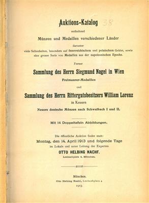 Auktionen Otto Helbing Nachf.14.04.1913 und 08.12.1913, u.a. Freimaurermedaillen Slg. Nagel Wien - Coins and Medals