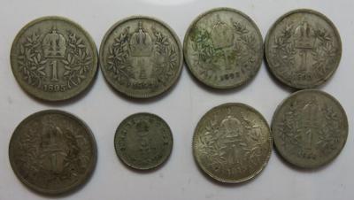 Franz Josef I. 1848-1916 (8 AR) Krone 1893 (3x), 1895 (2x), 1900, 1915, 5 Kreuzer 1858 A IV/III - Münzen und Medaillen