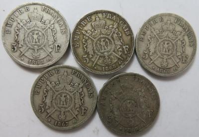 Napoleon III. 1852-1870 (5 Stk. AR) - Münzen und Medaillen