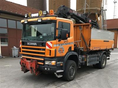 LKW "Scania P114 CB 4 x 4 HA 340" mit Frontladekran "Hiab", - Cars and vehicles ASFINAG