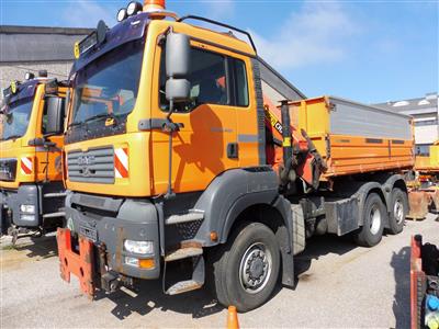 LKW "MAN TGA 28.400 6 x 4-4 BL Automatik" (3-achsig) mit Frontladekran "Palfinger PK12502", - Cars and Vehicles