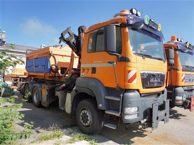 LKW "MAN TGS 28.400 6 x 4-4 BL Automatik" mit Frontladekran "Palfinger PK12002", - Fahrzeuge & Technik ASFINAG