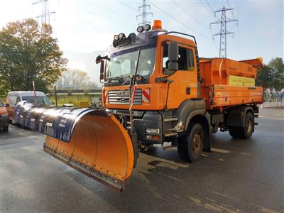 LKW "MAN TGA 18.360 4 x 4 BL Automatik (Euro 4)" mit Aufsatzstreuer "Küpper" und Frontschneepflug "Schmidt", - Macchine e apparecchi tecnici