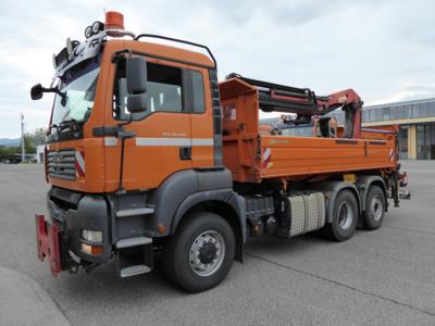 LKW "MAN TGA 28.400 6 x 4-4 BL Automatik (Euro 4)" mit Heckladekran "Palfinger PK 20002" und Aufsatzstreuer, - Macchine e apparecchi tecnici