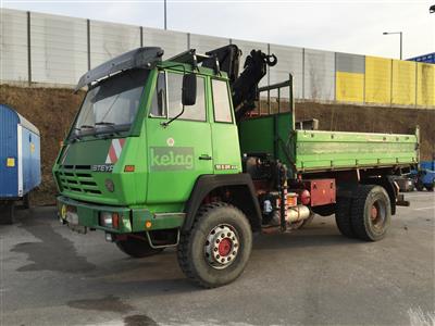 LKW "Steyr 19S24/K38/4 x 4" Pritsche mit Frontkran "HIAB 140 AW" 3-Seitenkipper, - Cars and vehicles