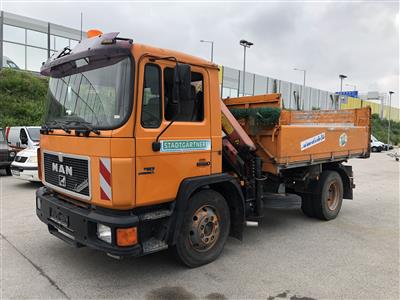 LKW "MAN 12-222F" 3-Seitenkipper mit Frontkran "Palfinger PK5200A4 2.7 to", - Fahrzeuge und Technik