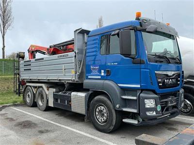 LKW "MAN TGS 28.400 (Euro6)" 3-Seitenkipper "Meiler" und Heckkran "Palfinger 16002", - Motorová vozidla a technika