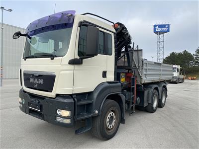 LKW "MAN TGS 33.440 6 x 4 BB (Euro 4)" mit 3-Seitenkipper "Meiler" und Ladekran "Palfinger PK 18002 EH", - Fahrzeuge und Technik