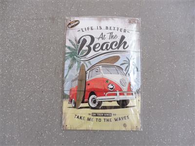 Werbeschild "VW Bulli At The Beach, - Cars and vehicles