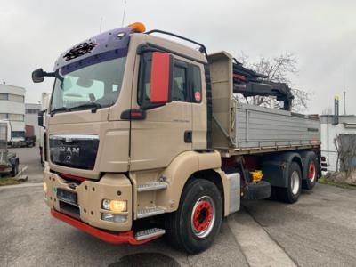 LKW "MAN TGS 26.400 BL 6 x 2-4 Aut. (Euro 4)" 2-Seitenkipper mit Kran "Hiab 144ES-3 Duo", - Macchine e apparecchi tecnici