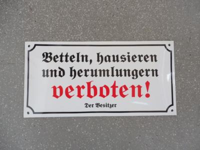 Metalschild "Betteln, hausieren und herumlungern verboten", - Fahrzeuge und Technik