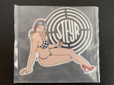 Emailschild "Steyr Logo mit Pin-Up Girl", - Fahrzeuge und Technik