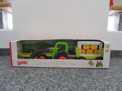 Holzspielzeug Frontlader mit Heuwagen "Goki", - Giocattoli e libri