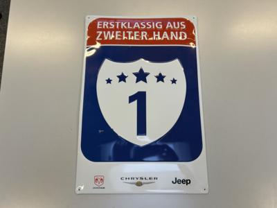 Werbeschild "Erstklassig aus zweiter Hand", - Macchine e apparecchi tecnici