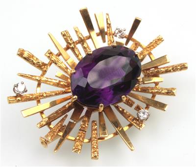 Amethyst-Brillant Brosche - Schmuck und Uhren