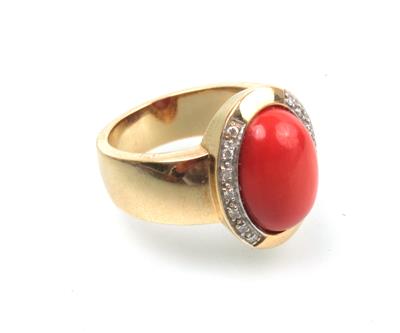 Korallen Brillant Ring - Jewellery