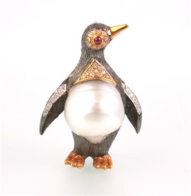 Südseekulturperlen Brillantanhänger "Pinguin" zus. 0,20 ct - Christmas auction II