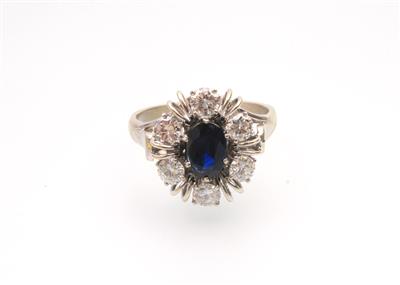 Saphir Brillantring zus. ca. 1,55 ct - Klenoty a náramkové