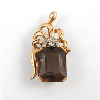 Rauchquarz-Brillantanhänger zus. ca. 26,90 ct - Klenoty a náramkové