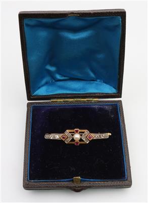 Diamant Rubin Brosche zus. ca.0,15 ct - Schmuck und Uhren