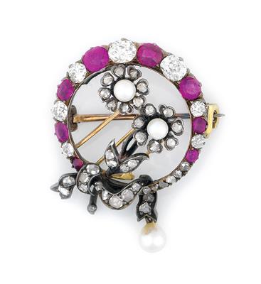 Rubin Diamant Blütenbrosche - Gioielli e orologi