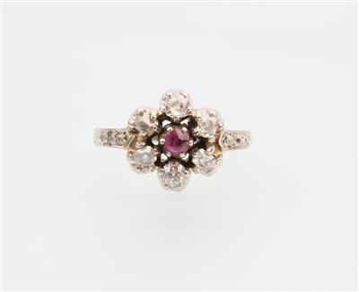 Diamant Rubin Ring zus. ca. 0,45 ct - Schmuck und Uhren