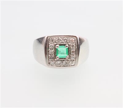Smaragd Diamant Ring zus. ca. 0,20 ct - Jewellery and watches