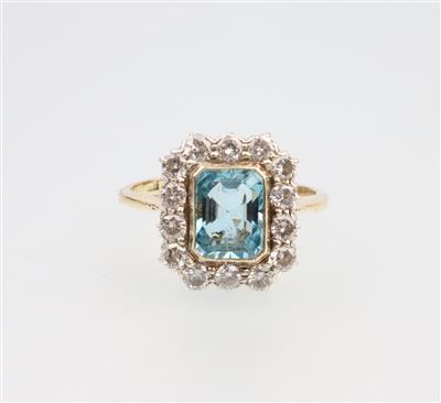 Aquamarin Brillantring zus. ca. 0,70 ct - Gioielli e orologi